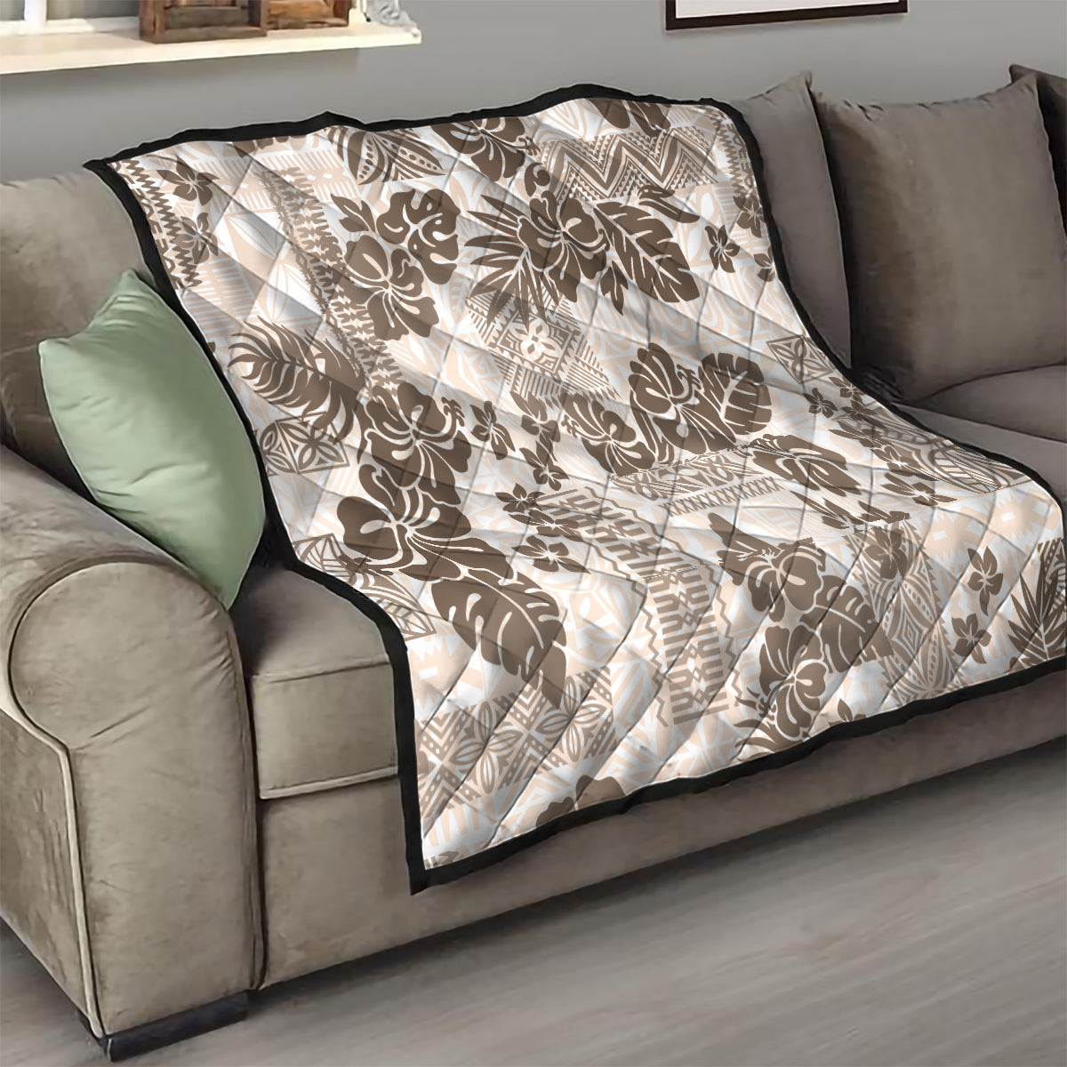 Vintage Hawaii Quilt Hibiscus Tapa Tribal With Hawaiian Quilt Pattern Gold LT9 - Polynesian Pride