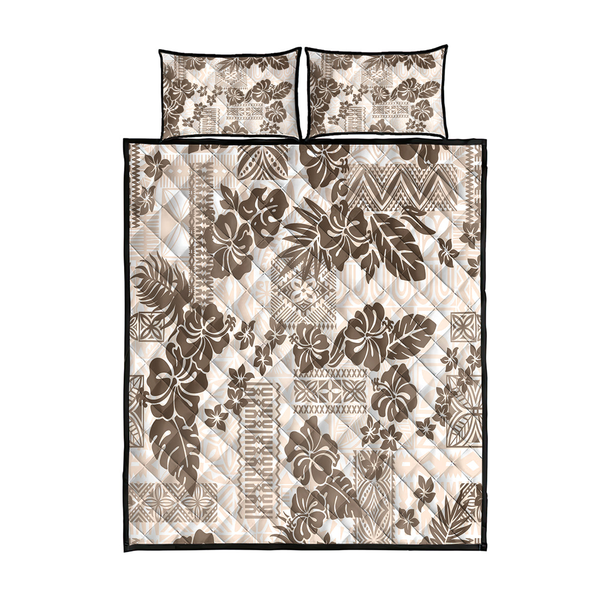 Vintage Hawaii Quilt Bed Set Hibiscus Tapa Tribal With Hawaiian Quilt Pattern Gold LT9 Gold - Polynesian Pride