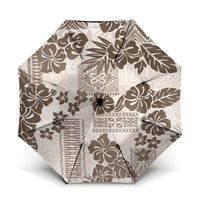 Vintage Hawaii Umbrella Hibiscus Tapa Tribal With Hawaiian Quilt Pattern Gold LT9 One Size Folded 11.42 inch Opened Diameter 37.4 inch Gold - Polynesian Pride