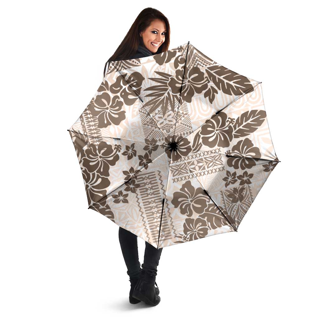 Vintage Hawaii Umbrella Hibiscus Tapa Tribal With Hawaiian Quilt Pattern Gold LT9 - Polynesian Pride