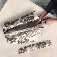 Vintage Hawaii Umbrella Hibiscus Tapa Tribal With Hawaiian Quilt Pattern Gold LT9 - Polynesian Pride