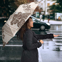 Vintage Hawaii Umbrella Hibiscus Tapa Tribal With Hawaiian Quilt Pattern Gold LT9 - Polynesian Pride