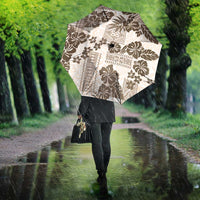 Vintage Hawaii Umbrella Hibiscus Tapa Tribal With Hawaiian Quilt Pattern Gold LT9 - Polynesian Pride