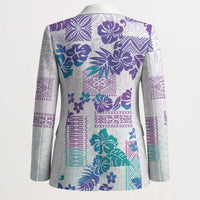 Vintage Hawaii Blazer Hibiscus Tapa Tribal With Hawaiian Quilt Pattern Purple LT9 - Polynesian Pride