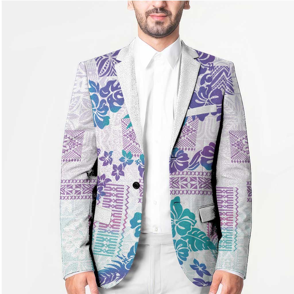 Vintage Hawaii Blazer Hibiscus Tapa Tribal With Hawaiian Quilt Pattern Purple LT9 - Polynesian Pride