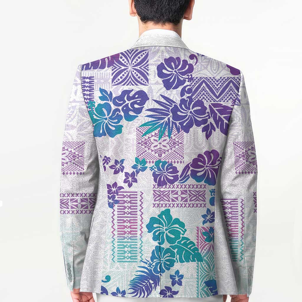 Vintage Hawaii Blazer Hibiscus Tapa Tribal With Hawaiian Quilt Pattern Purple LT9 - Polynesian Pride