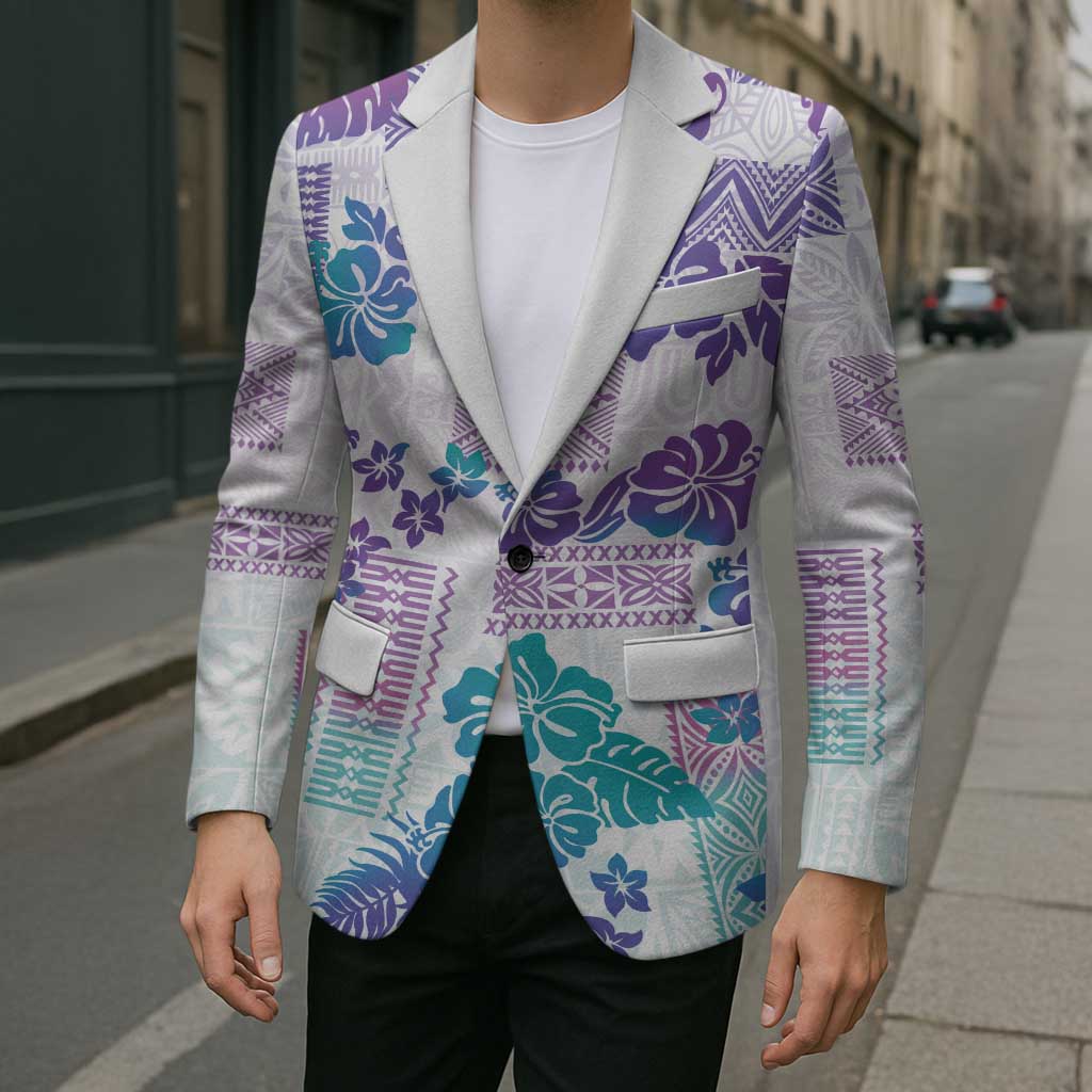 Vintage Hawaii Blazer Hibiscus Tapa Tribal With Hawaiian Quilt Pattern Purple LT9 - Polynesian Pride