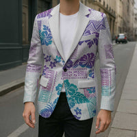 Vintage Hawaii Blazer Hibiscus Tapa Tribal With Hawaiian Quilt Pattern Purple LT9 - Polynesian Pride