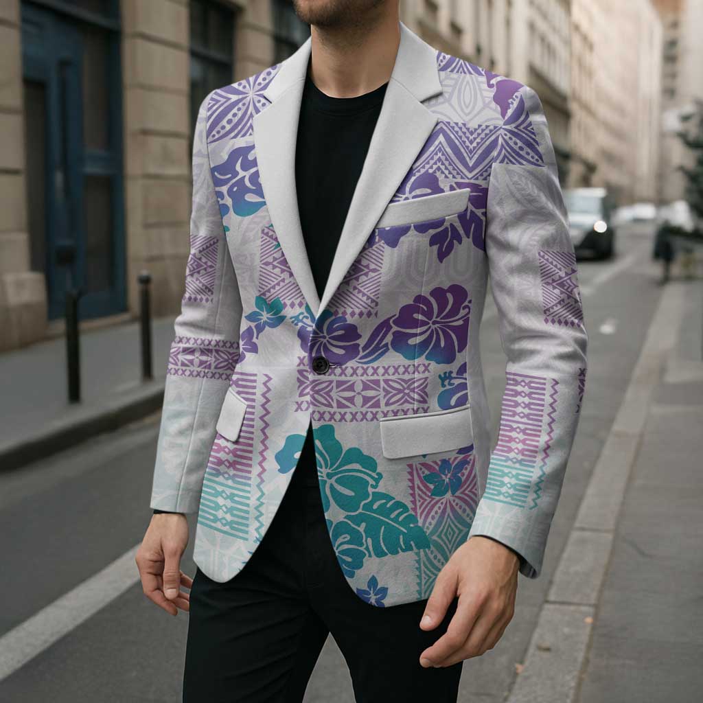Vintage Hawaii Blazer Hibiscus Tapa Tribal With Hawaiian Quilt Pattern Purple LT9 - Polynesian Pride