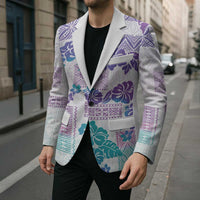 Vintage Hawaii Blazer Hibiscus Tapa Tribal With Hawaiian Quilt Pattern Purple LT9 - Polynesian Pride
