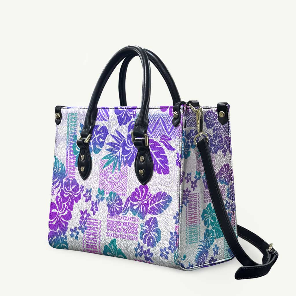 Vintage Hawaii Leather Bag Hibiscus Tapa Tribal With Hawaiian Quilt Pattern Purple LT9 Purple - Polynesian Pride