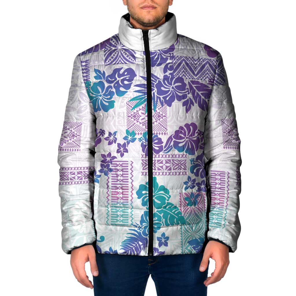 Vintage Hawaii Padded Jacket Hibiscus Tapa Tribal With Hawaiian Quilt Pattern Purple LT9 Men Purple - Polynesian Pride