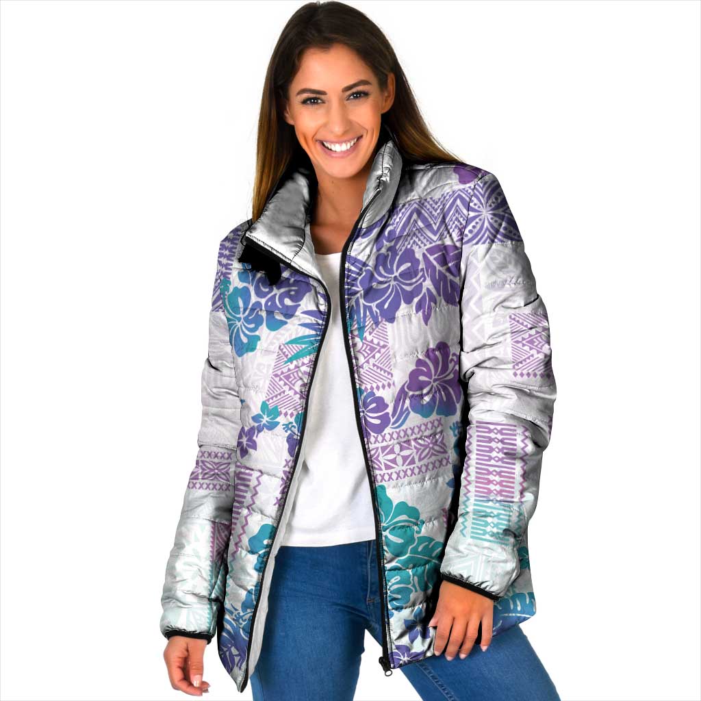 Vintage Hawaii Padded Jacket Hibiscus Tapa Tribal With Hawaiian Quilt Pattern Purple LT9 Women Purple - Polynesian Pride