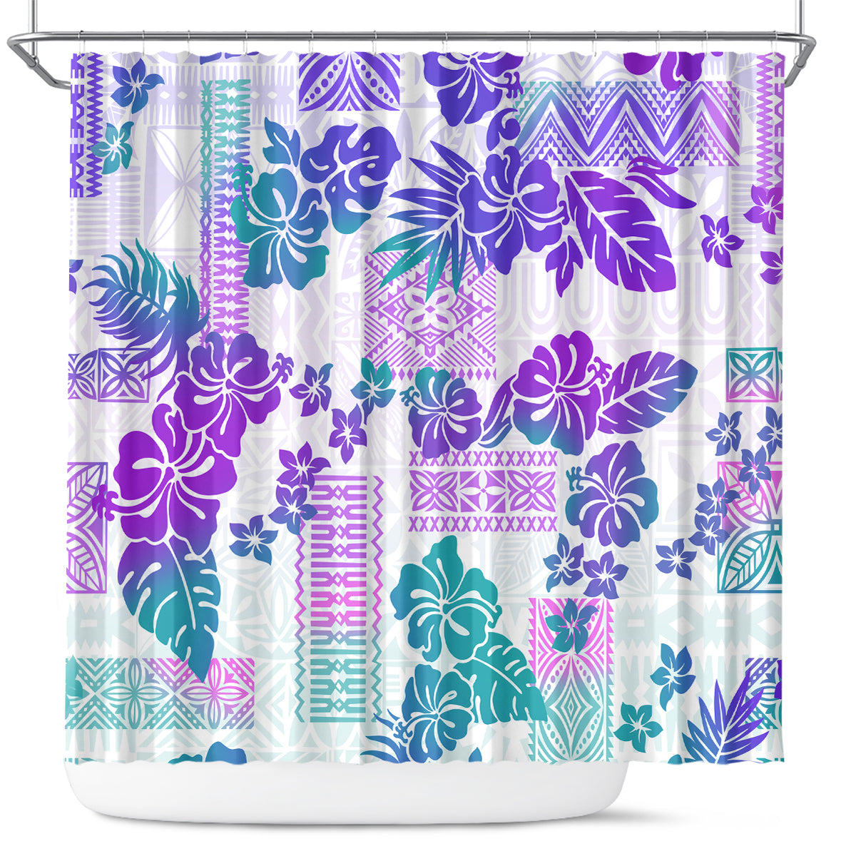 Vintage Hawaii Shower Curtain Hibiscus Tapa Tribal With Hawaiian Quilt Pattern Purple LT9 Purple - Polynesian Pride