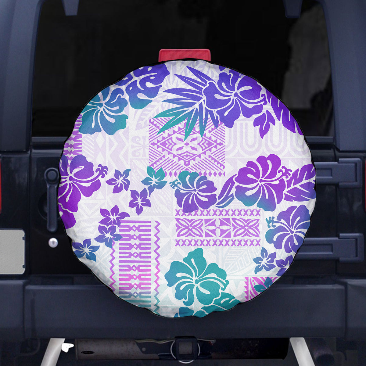 Vintage Hawaii Spare Tire Cover Hibiscus Tapa Tribal With Hawaiian Quilt Pattern Purple LT9 Purple - Polynesian Pride