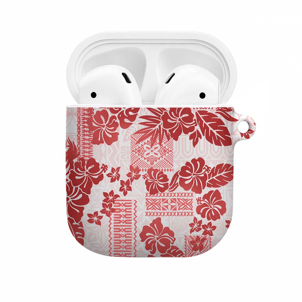 Vintage Hawaii AirPods Case Hibiscus Tapa Tribal With Hawaiian Quilt Pattern Red LT9 Red - Polynesian Pride
