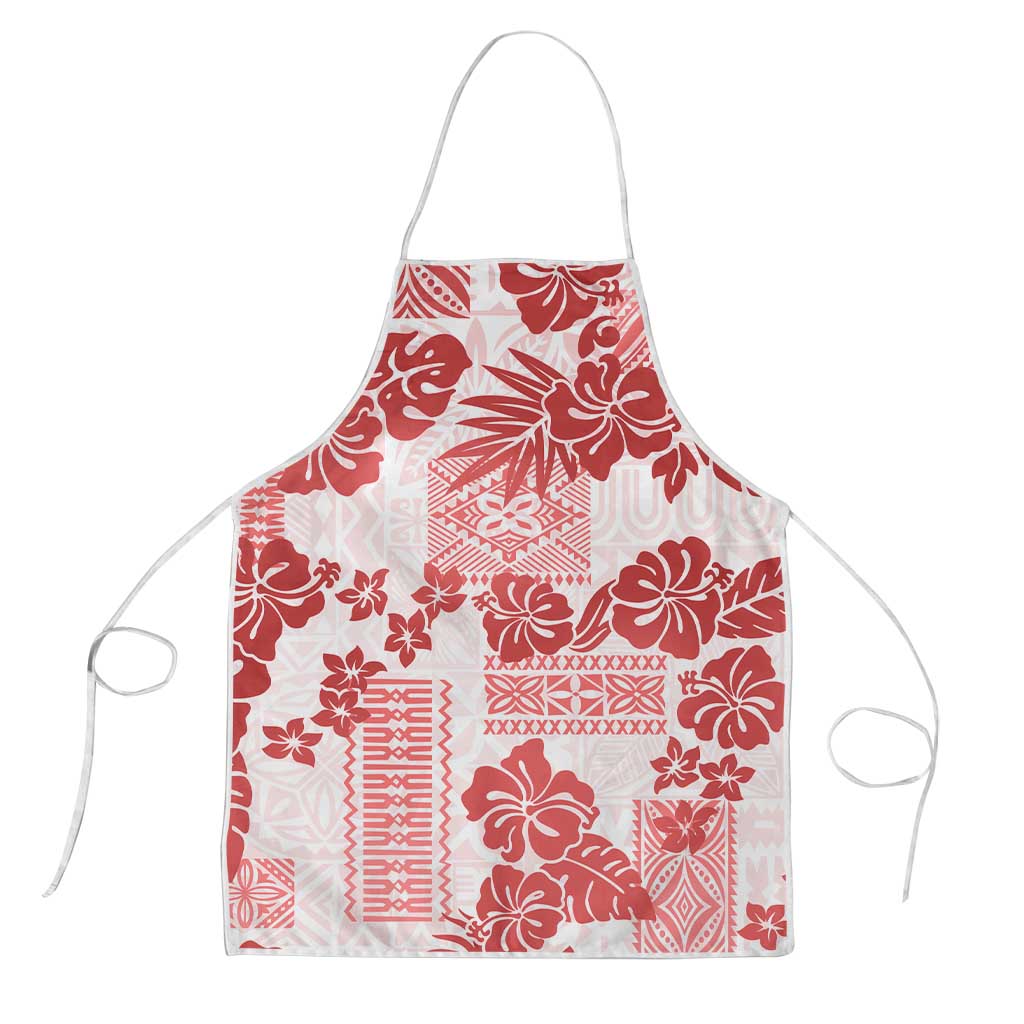 Vintage Hawaii Apron Hibiscus Tapa Tribal With Hawaiian Quilt Pattern Red LT9 Red - Polynesian Pride