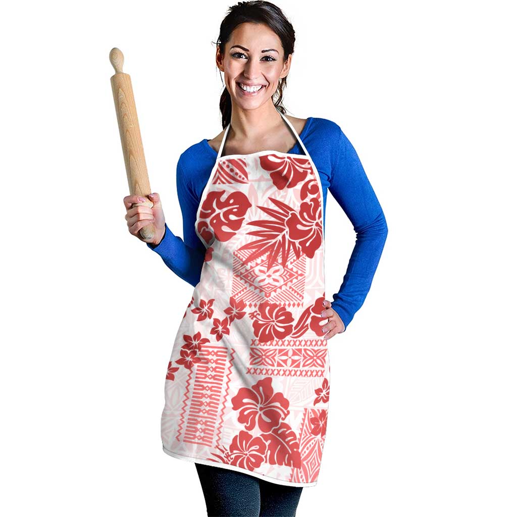 Vintage Hawaii Apron Hibiscus Tapa Tribal With Hawaiian Quilt Pattern Red LT9 - Polynesian Pride