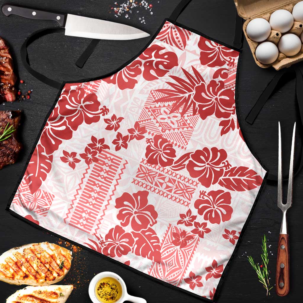 Vintage Hawaii Apron Hibiscus Tapa Tribal With Hawaiian Quilt Pattern Red LT9 Red - Polynesian Pride