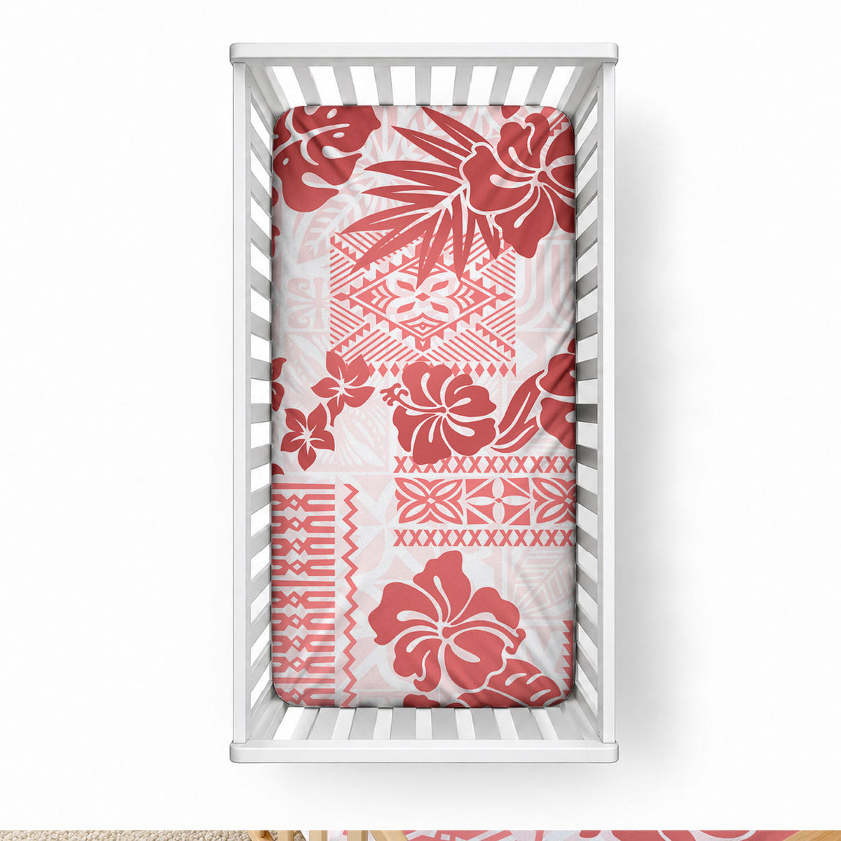 Vintage Hawaii Baby Bed Cover Hibiscus Tapa Tribal With Hawaiian Quilt Pattern Red LT9 28 × 52 in Red - Polynesian Pride