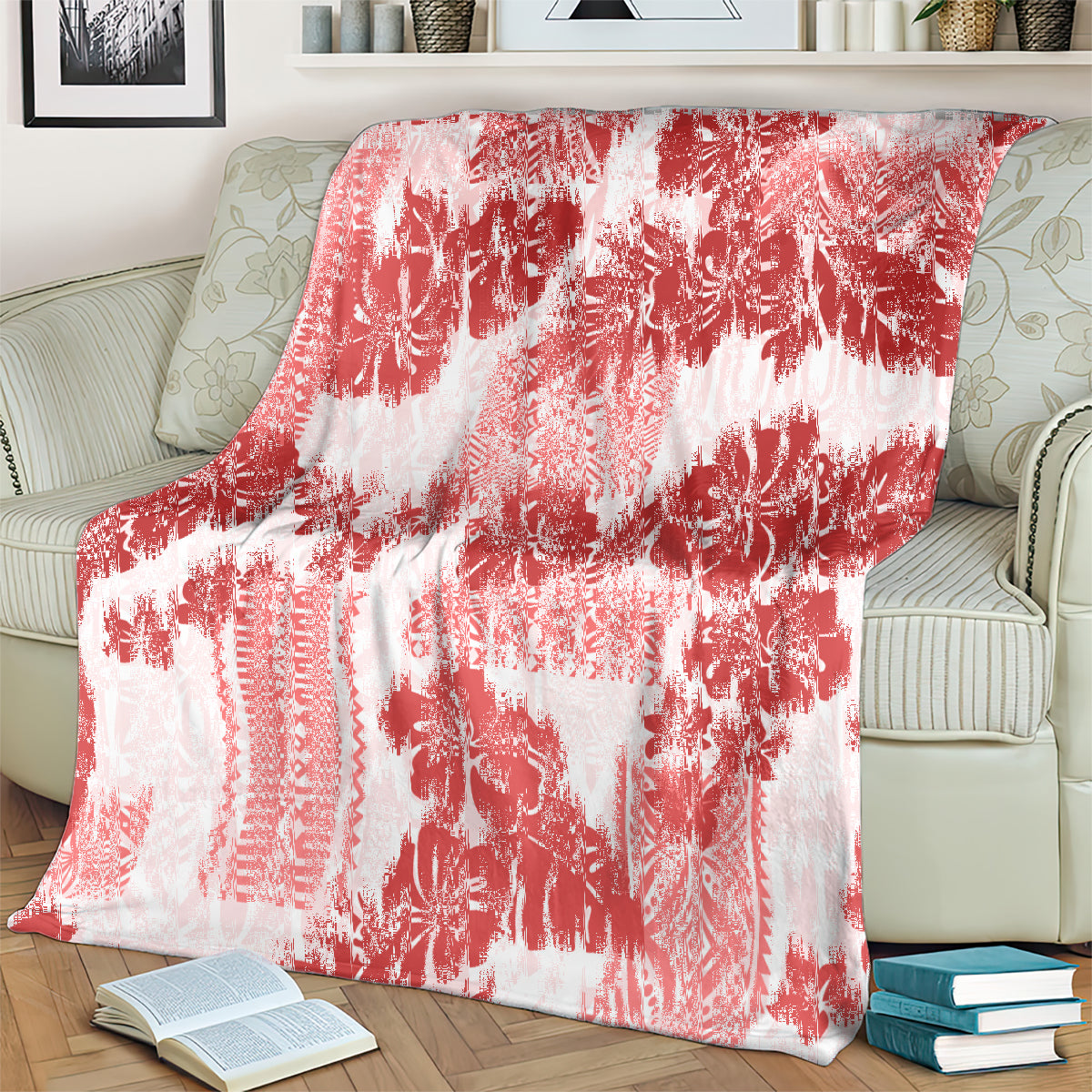 Vintage Hawaii Blanket Hibiscus Tapa Tribal With Hawaiian Quilt Pattern Red LT9 - Polynesian Pride