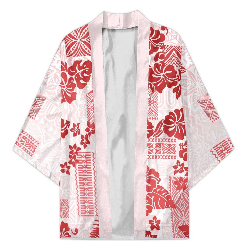 Vintage Hawaii Kimono Hibiscus Tapa Tribal With Hawaiian Quilt Pattern Red LT9 Unisex Red - Polynesian Pride