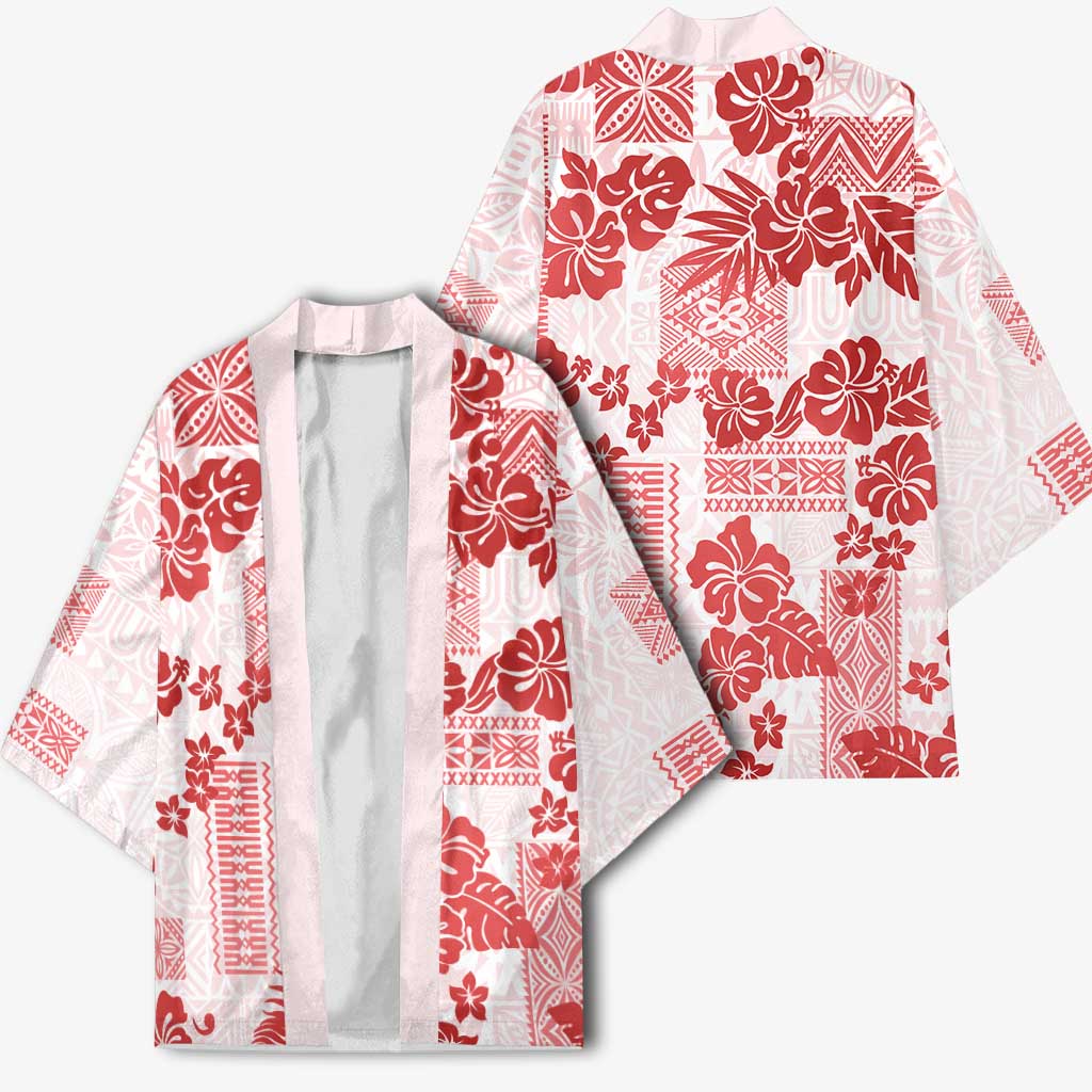Vintage Hawaii Kimono Hibiscus Tapa Tribal With Hawaiian Quilt Pattern Red LT9 - Polynesian Pride
