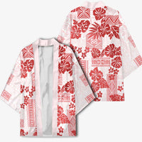 Vintage Hawaii Kimono Hibiscus Tapa Tribal With Hawaiian Quilt Pattern Red LT9 - Polynesian Pride