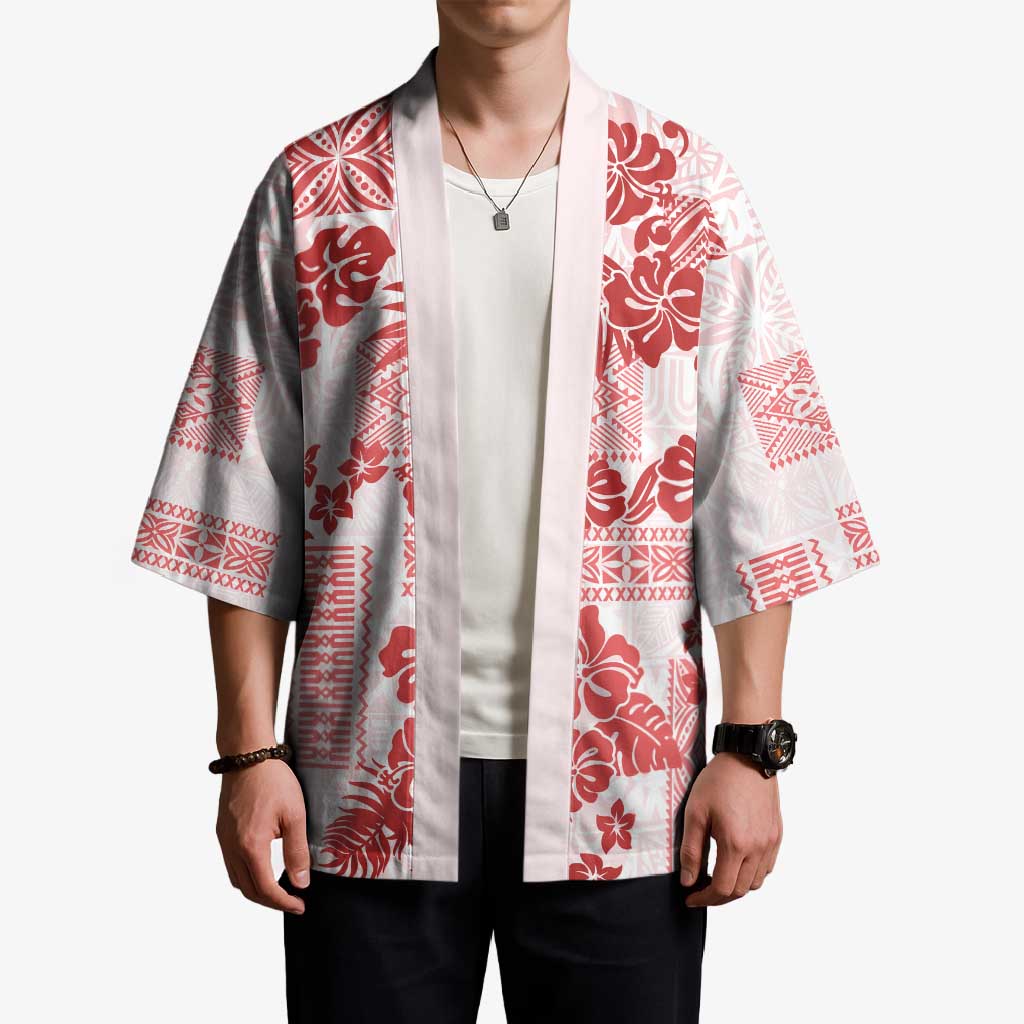 Vintage Hawaii Kimono Hibiscus Tapa Tribal With Hawaiian Quilt Pattern Red LT9 - Polynesian Pride