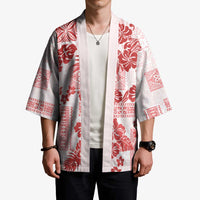 Vintage Hawaii Kimono Hibiscus Tapa Tribal With Hawaiian Quilt Pattern Red LT9 - Polynesian Pride