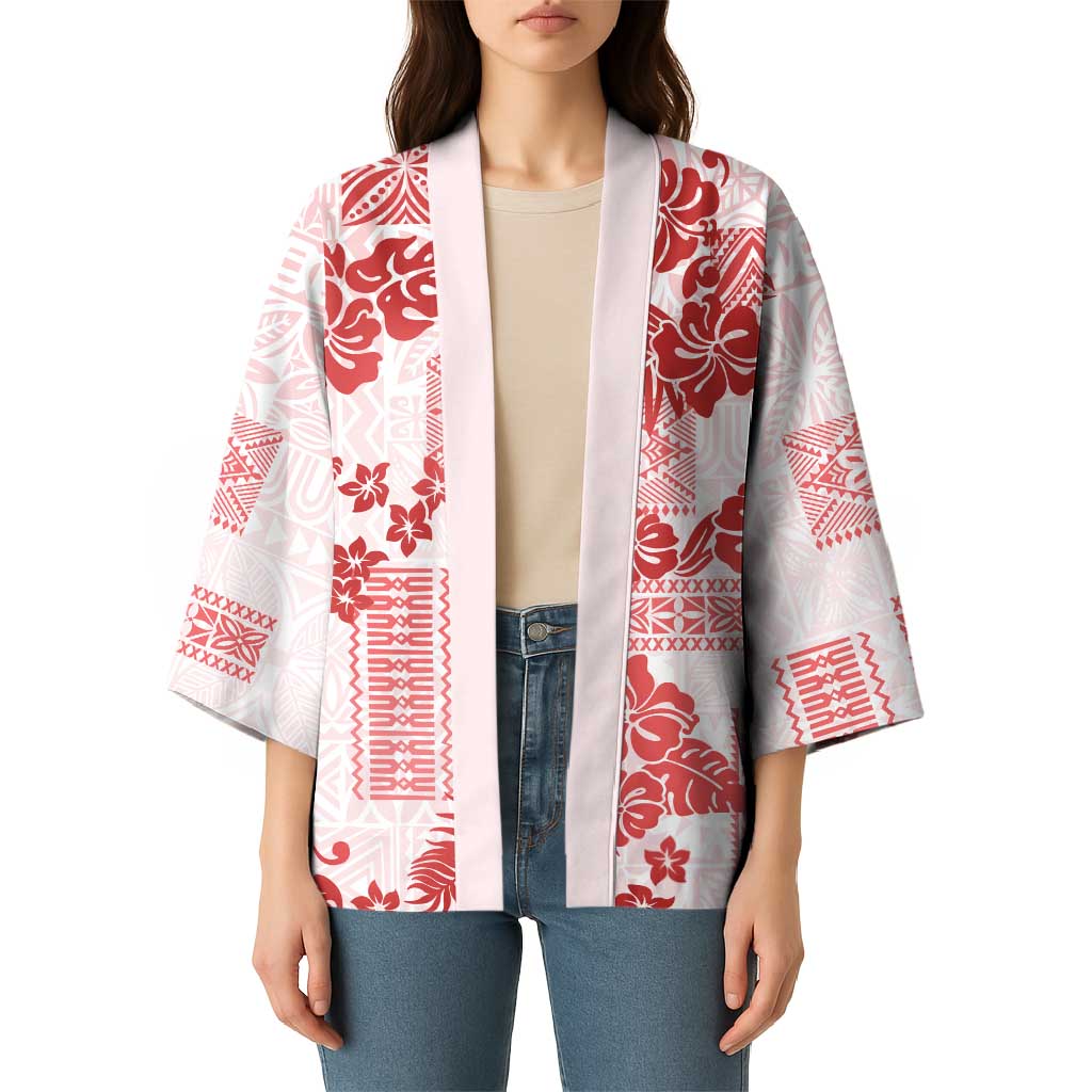 Vintage Hawaii Kimono Hibiscus Tapa Tribal With Hawaiian Quilt Pattern Red LT9 - Polynesian Pride