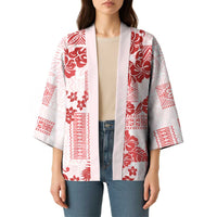 Vintage Hawaii Kimono Hibiscus Tapa Tribal With Hawaiian Quilt Pattern Red LT9 - Polynesian Pride