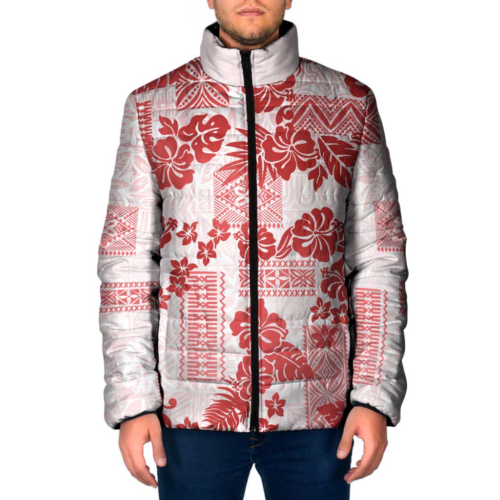 Vintage Hawaii Padded Jacket Hibiscus Tapa Tribal With Hawaiian Quilt Pattern Red LT9 Men Red - Polynesian Pride