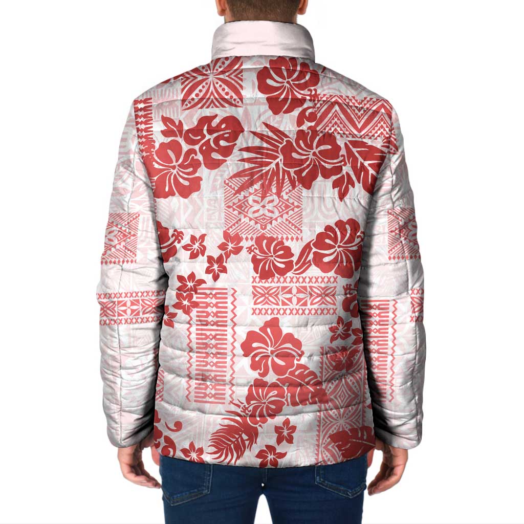 Vintage Hawaii Padded Jacket Hibiscus Tapa Tribal With Hawaiian Quilt Pattern Red LT9 - Polynesian Pride