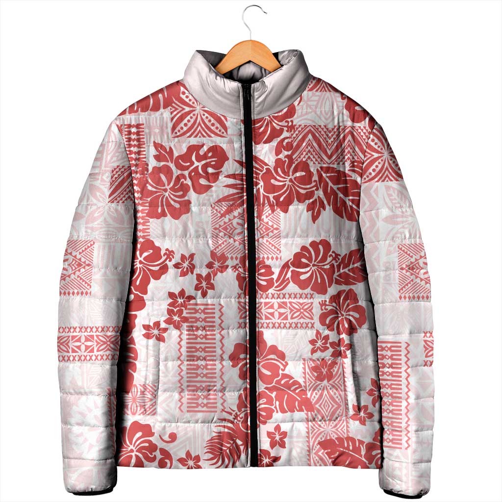 Vintage Hawaii Padded Jacket Hibiscus Tapa Tribal With Hawaiian Quilt Pattern Red LT9 - Polynesian Pride