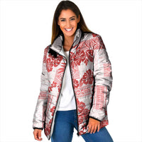 Vintage Hawaii Padded Jacket Hibiscus Tapa Tribal With Hawaiian Quilt Pattern Red LT9 Women Red - Polynesian Pride