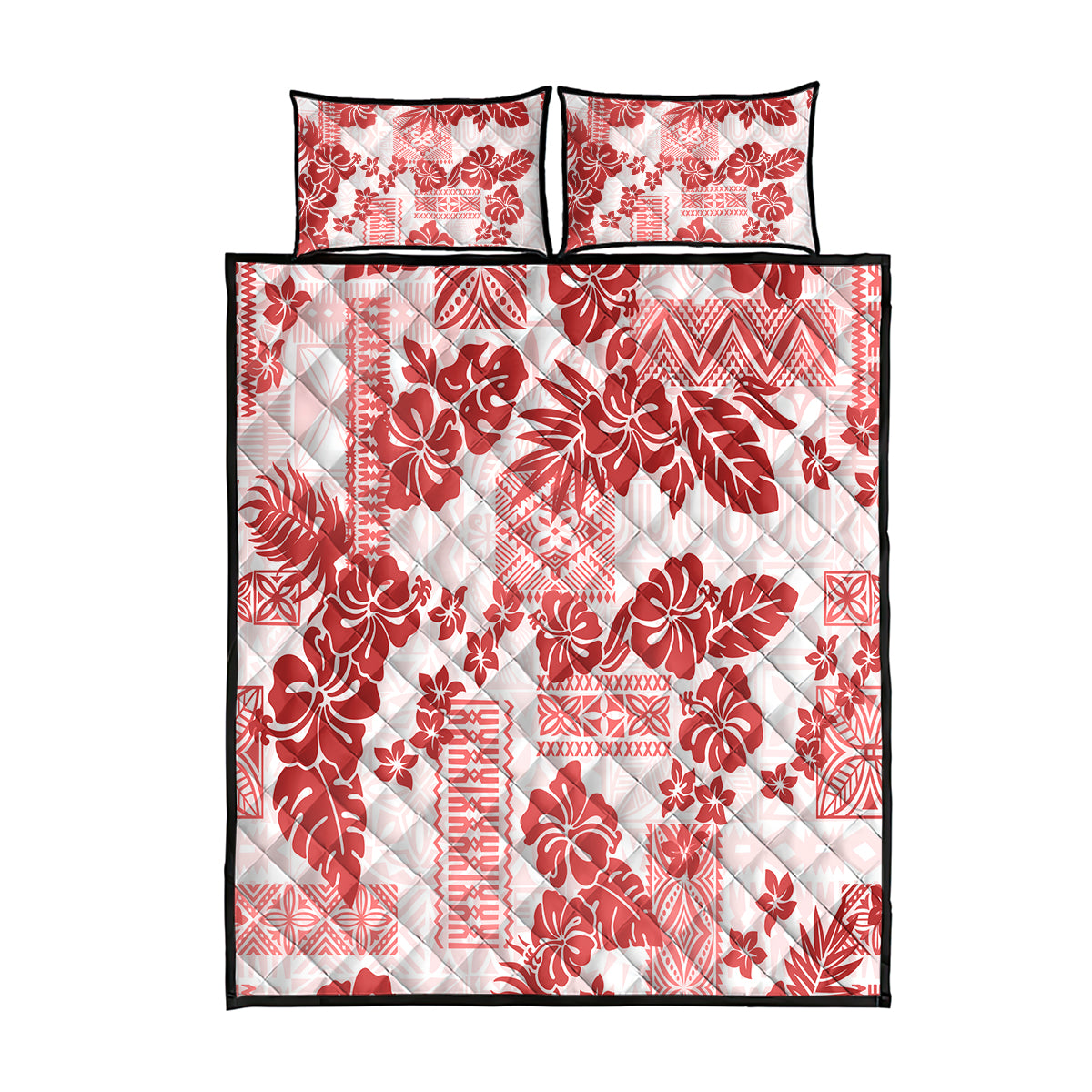 Vintage Hawaii Quilt Bed Set Hibiscus Tapa Tribal With Hawaiian Quilt Pattern Red LT9 Red - Polynesian Pride