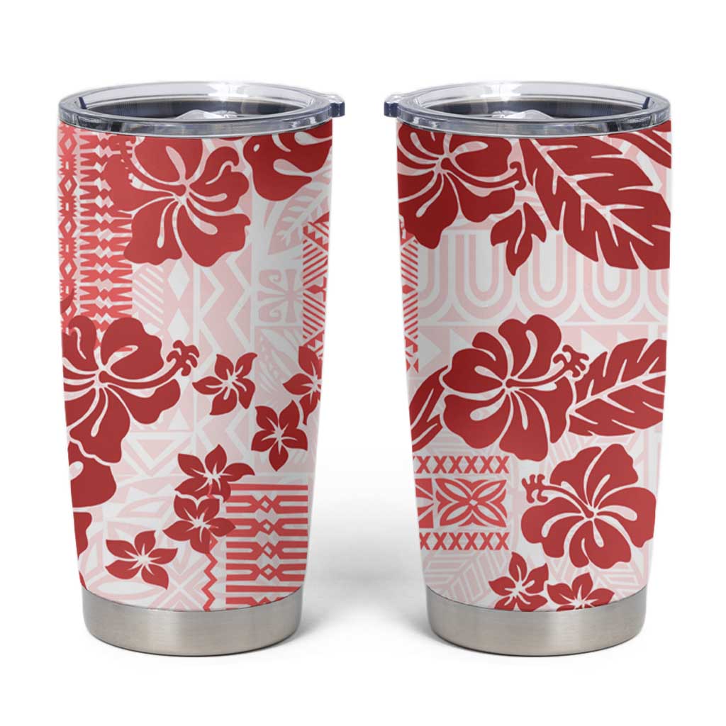 Vintage Hawaii Tumbler Cup Hibiscus Tapa Tribal With Hawaiian Quilt Pattern Red LT9 Red - Polynesian Pride