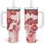 Vintage Hawaii Tumbler With Handle Hibiscus Tapa Tribal With Hawaiian Quilt Pattern Red