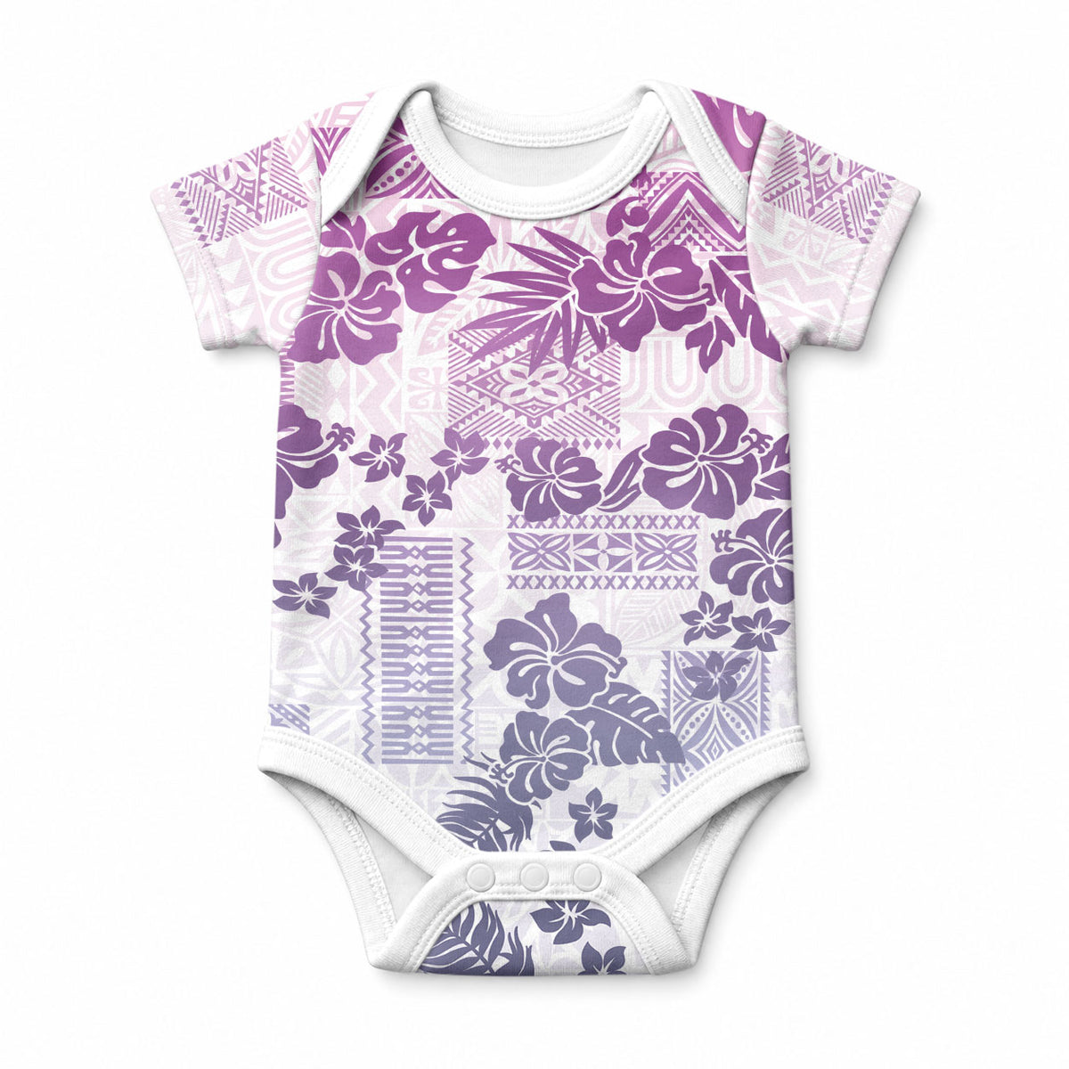 Vintage Hawaii Baby Onesie Hibiscus Tapa Tribal With Hawaiian Quilt Pattern Violet LT9 Violet - Polynesian Pride