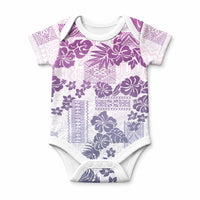 Vintage Hawaii Baby Onesie Hibiscus Tapa Tribal With Hawaiian Quilt Pattern Violet LT9 Violet - Polynesian Pride