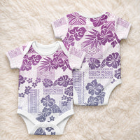 Vintage Hawaii Baby Onesie Hibiscus Tapa Tribal With Hawaiian Quilt Pattern Violet LT9 - Polynesian Pride