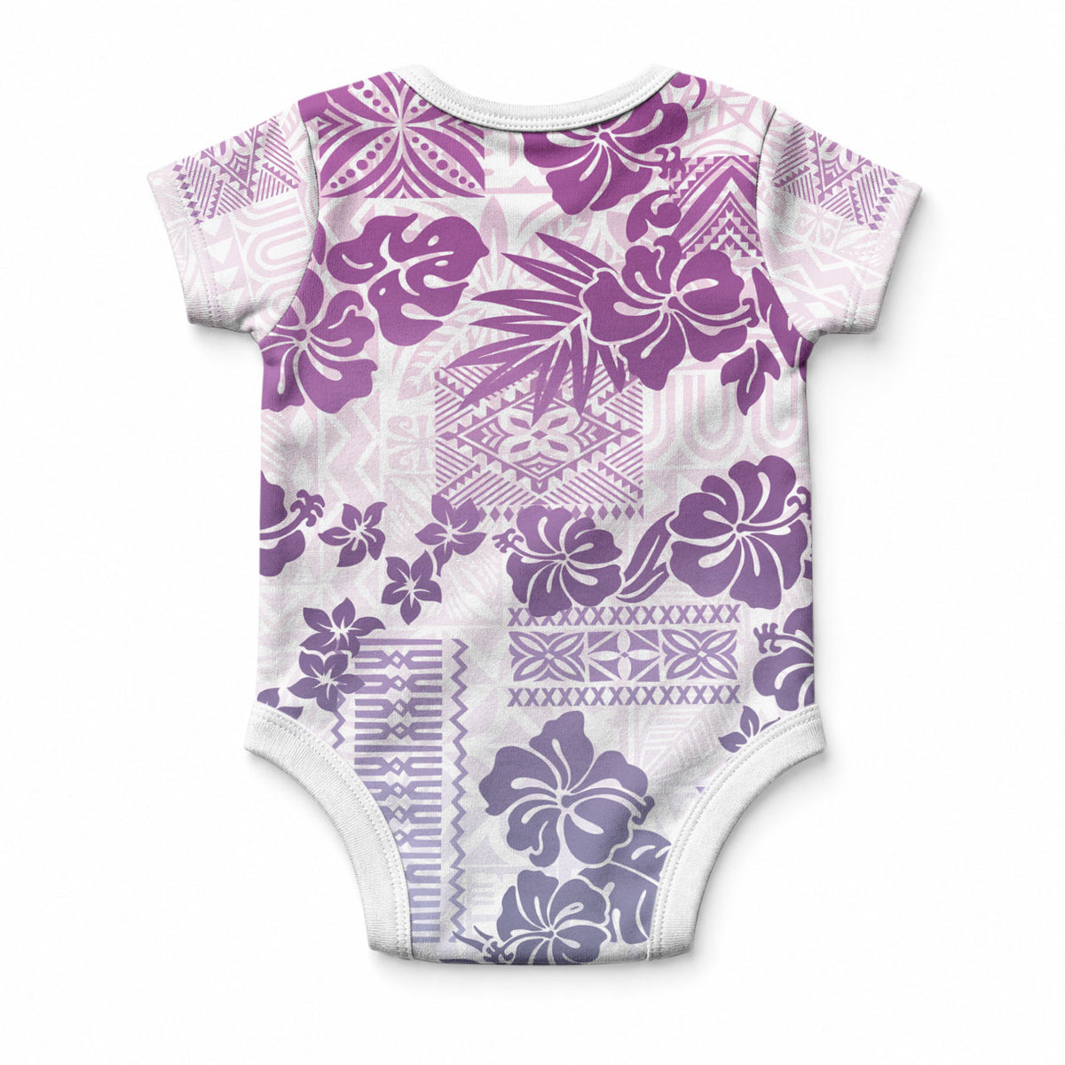 Vintage Hawaii Baby Onesie Hibiscus Tapa Tribal With Hawaiian Quilt Pattern Violet LT9 - Polynesian Pride