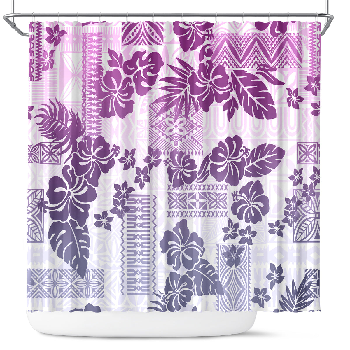 Vintage Hawaii Shower Curtain Hibiscus Tapa Tribal With Hawaiian Quilt Pattern Violet LT9 Violet - Polynesian Pride