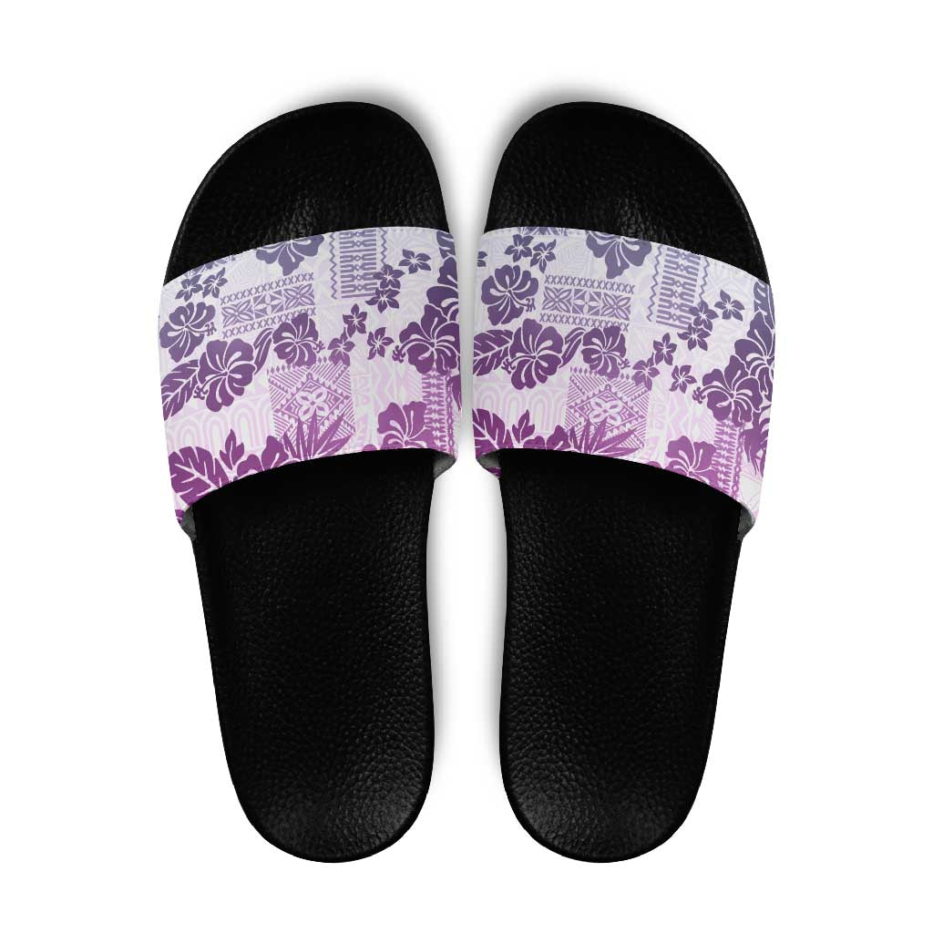 Vintage Hawaii Slide Sandals Hibiscus Tapa Tribal With Hawaiian Quilt Pattern Violet LT9 Violet - Polynesian Pride