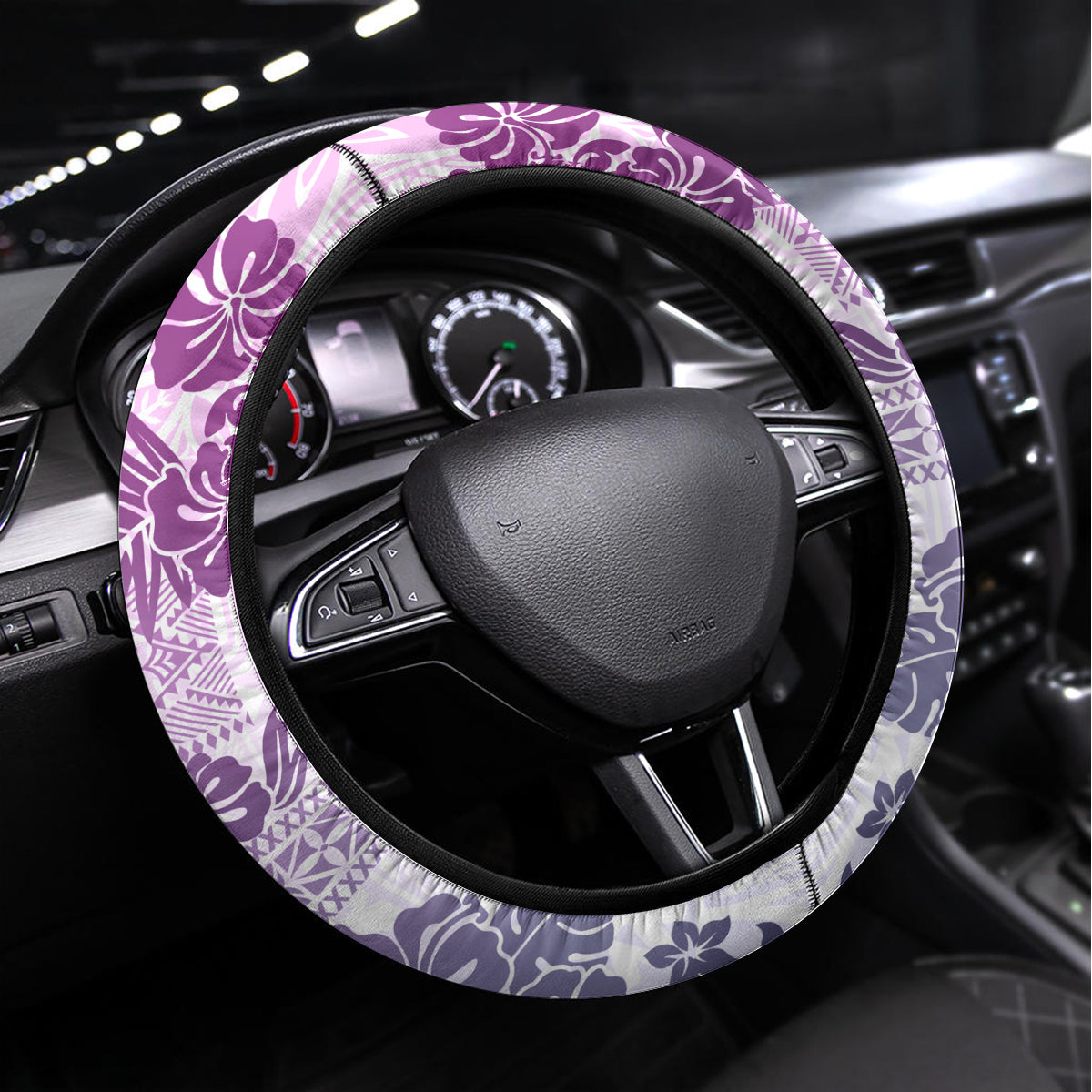 Vintage Hawaii Steering Wheel Cover Hibiscus Tapa Tribal With Hawaiian Quilt Pattern Violet