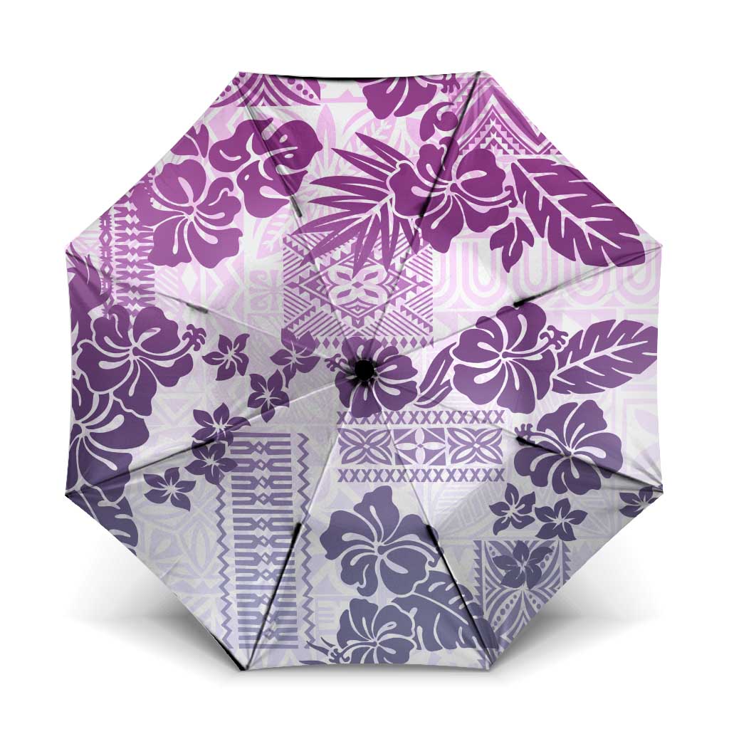 Vintage Hawaii Umbrella Hibiscus Tapa Tribal With Hawaiian Quilt Pattern Violet LT9 One Size Folded 11.42 inch Opened Diameter 37.4 inch Violet - Polynesian Pride