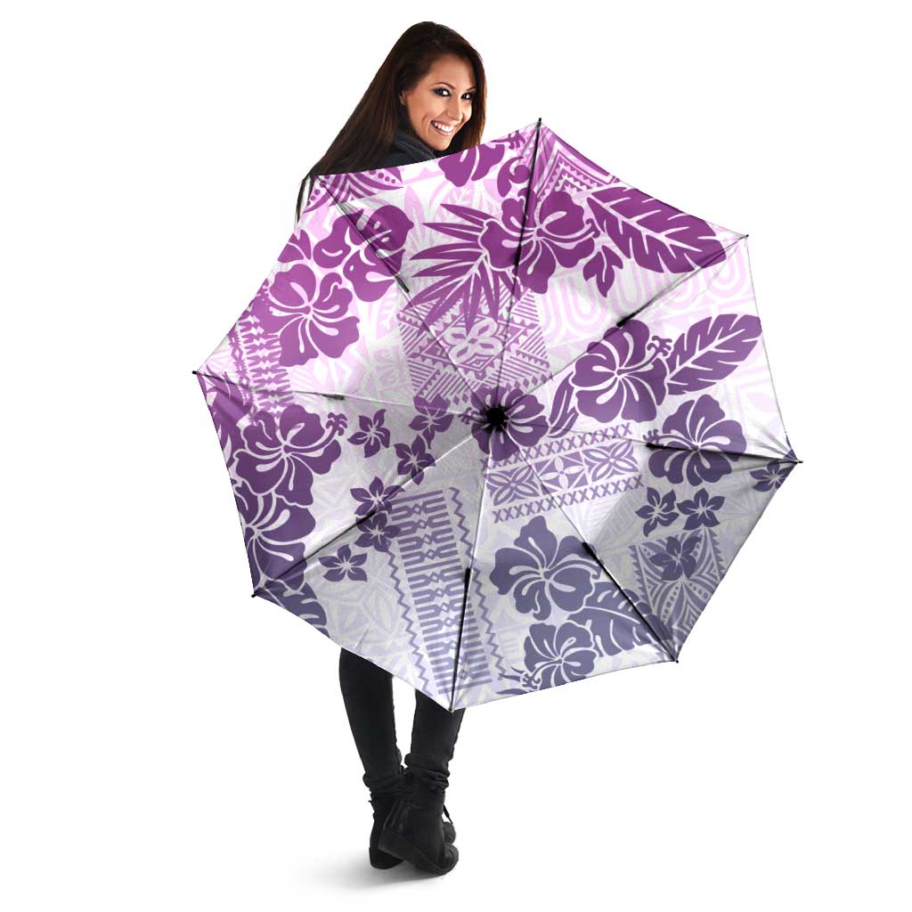Vintage Hawaii Umbrella Hibiscus Tapa Tribal With Hawaiian Quilt Pattern Violet LT9 - Polynesian Pride