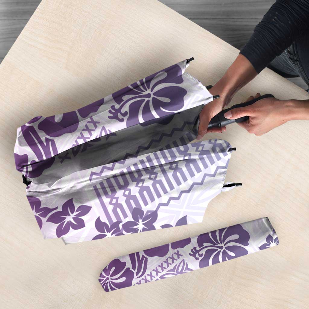 Vintage Hawaii Umbrella Hibiscus Tapa Tribal With Hawaiian Quilt Pattern Violet LT9 - Polynesian Pride