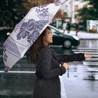 Vintage Hawaii Umbrella Hibiscus Tapa Tribal With Hawaiian Quilt Pattern Violet LT9 - Polynesian Pride
